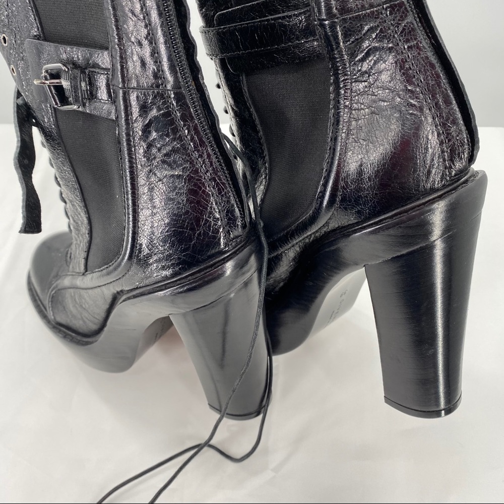 GIVENCHY | Black Leather Lace up Knee High Boots - Picture 9 of 16